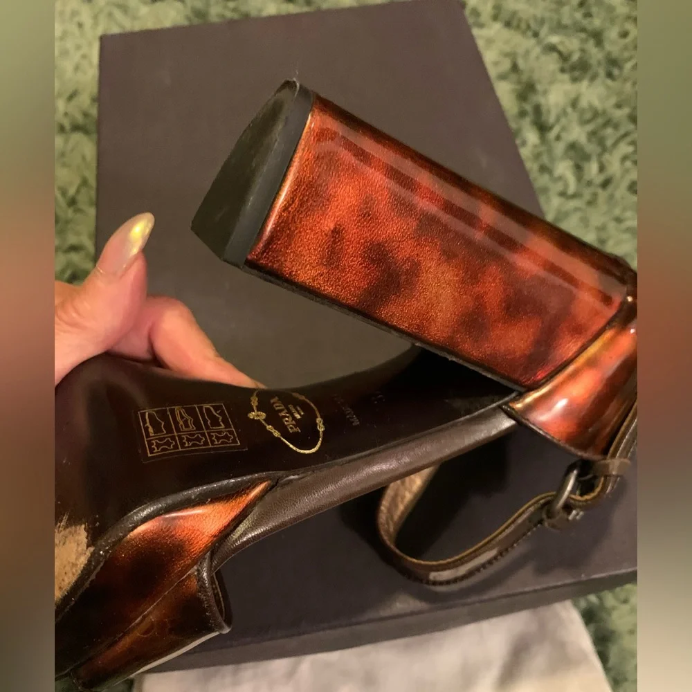 PRADA PLATFORM TORTOISESHELL LEATHER SANDALS 37 - Picture 6 of 7